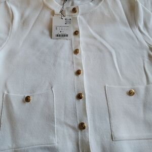 Zara White Cardigan with Gold Buttons Size Small